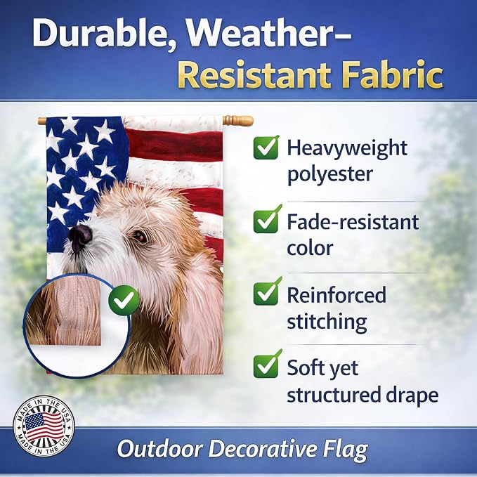 Caroline's Treasures CK6462CHF Briquet Griffon Vendeen American Flag House Flag Large Porch Sleeve Pole Decorative Outside Yard Banner Artwork Wall Hanging, Polyester, House Size, Multicolor