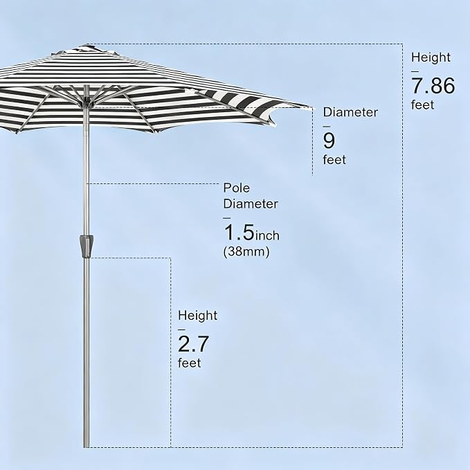 Tempera Patio Umbrellas Arc Edge Outdoor Table Market Umbrellas with Crank & Pust Button Tilt|Auto-Tilt, 8 Steel Ribs, High Color-Fastness Canopy