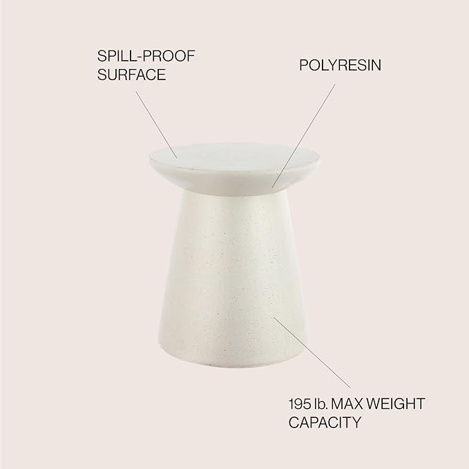 JONATHAN Y Hollie Polyresin Outdoor Side Table and Stool, 18" All-Weather Textured Round Pedestal Accent Table for Patio, Garden, Modern Minimalist, Cream Terrazzo TBL1108D
