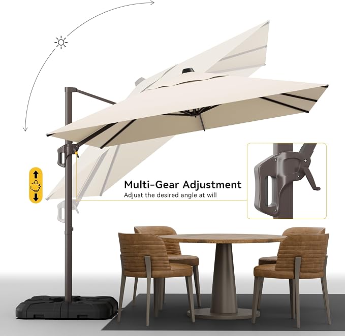 9x12 FT Cantilever Patio Umbrella, Beige Large Rectangular Umbrella | Offset Outdoor Umbrella with 360° Rotation, Heavy Duty Shade Umbrella for Garden Backyard Deck Poolside Courtyard