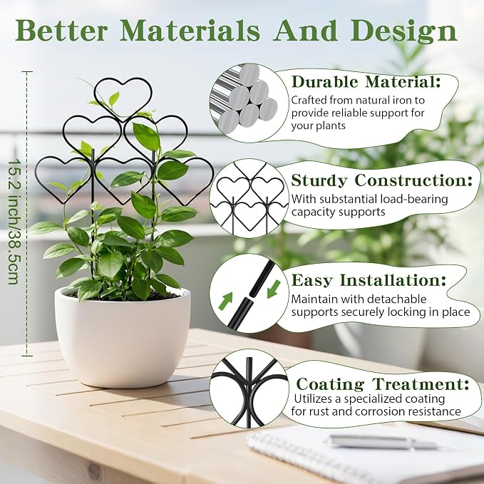 ZOUTOG 12 Pack Trellis for Climbing Plants Outdoor 15 Inch,Rustproof Metal Garden Trellis for Potted Plants,Sturdy Houseplant Support Indoor Outdoor for Ivy Pothos Monstera Hoya Flower Vine