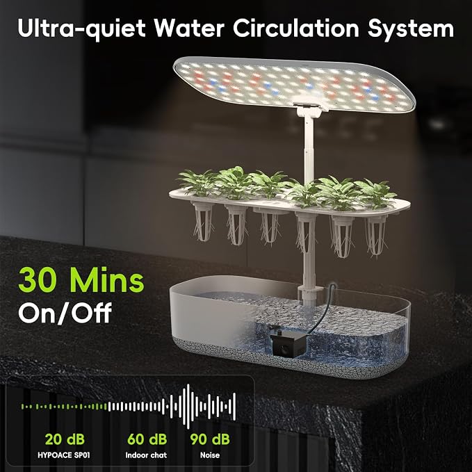 14 Pods Hydroponics Growing System, Indoor Herb Garden with LED Grow Light, 5L Water Tank, Hydroponic Grow Kit with Auto-Timer, STEM Growing Kit