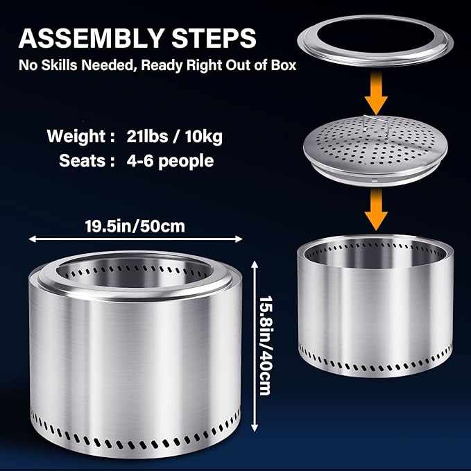 HGD 20 Inch Smokeless Fire Pit Outdoor, Stainless Steel Wood Burning Firepit with Secondary Combustion, Backyard Patio Stove for Garden BBQ & Bonfire