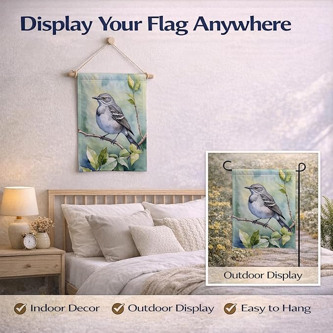 Caroline's Treasures Mississippi Northern Mocking bird Garden Flag Mailbox Flag Decorative Yard Flag Banner Outside Patio Artwork Yard Flower Beds, Garden Size, Multicolor