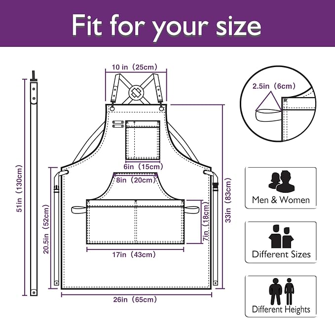 5 Pack Kitchen Apron, Work Apron, Canvas Apron, Purple | Multiple Pockets, Gardening, Painting, BBQ, Artist, Carpenter, Sizes M to XXL