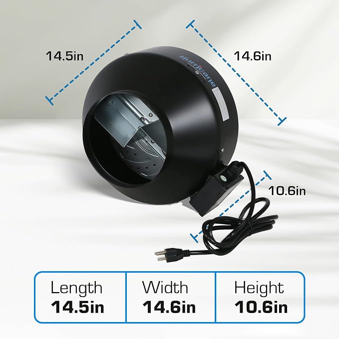 Hurricane Commercial Grade Inline Fan for Phresh & Black Ops Carbon Filters, Ideal-Air Ducting and Clamps and Titan Controls Ventilation Controllers