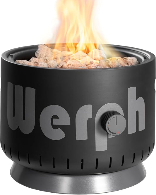 Werph 17-Inch Compact Propane Gas Fire Pit, 58,000 BTU, Black | Lightweight with Locking 2-in-1 Lid & Pumice Stones, Perfect for Camping, RV, Picnic, Fishing, and Backyard