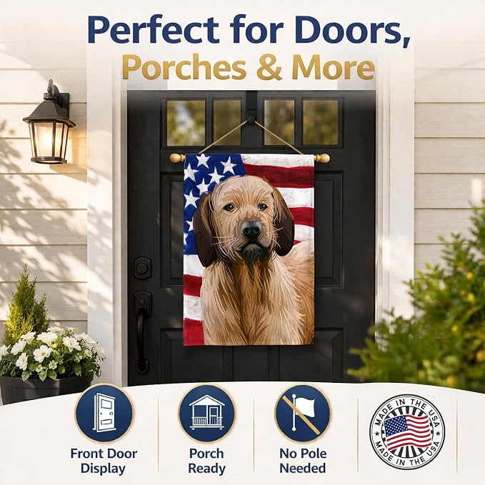 Caroline's Treasures CK6728CHF Styrian Coarse-haired Hound American Flag House Flag Large Porch Sleeve Pole Decorative Outside Yard Banner Artwork Wall Hanging, Polyester, House Size, Multicolor