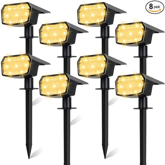 Sucolite 8-Pack Solar Spot Lights Outdoor Waterproof IP65, 3 Lighting Modes 2-in-1 Solar Landscape Spotlights for Yard, 59 LED Solar Powered Wall Lights for Garden Pathway Driveway Walkway, Warm White