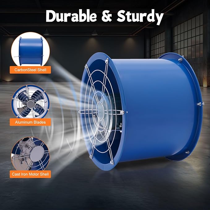 16 Inch Paint Booth Exhaust Fan, 5400m³/H Airflow 370W Explosion Proof Exhaust Fan for Paint Booth, Spray Booth, Basement, Factory, Warehouse, Low Noise, Durable Carbon Steel (16 inch)