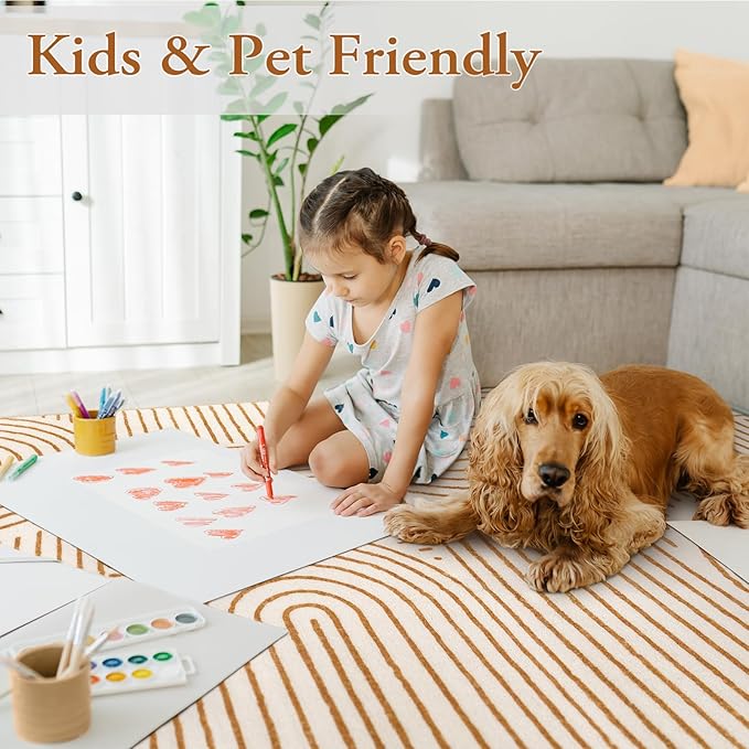 Lahome Abstract Washable Rugs 5x7, Playroom Rug for Living Room Kids Room | Soft Ultra-Thin Non Slip Rainbow Bedroom Rug Accent Carpet for Dining Room Office Darrell (5'x7',Orange)