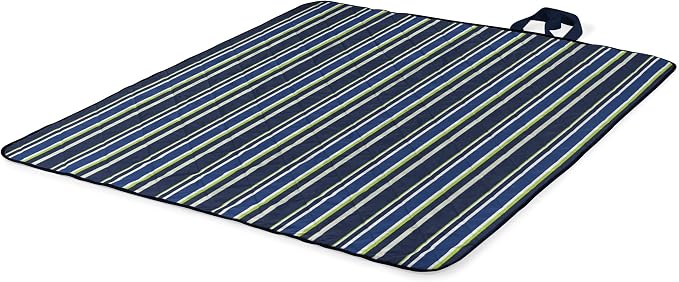 ONIVA - a Picnic Time brand - Vista Outdoor Picnic Blanket & Tote - Beach Blanket - Camping Blanket, (Blue Stripe Pattern with Navy Blue Exterior)