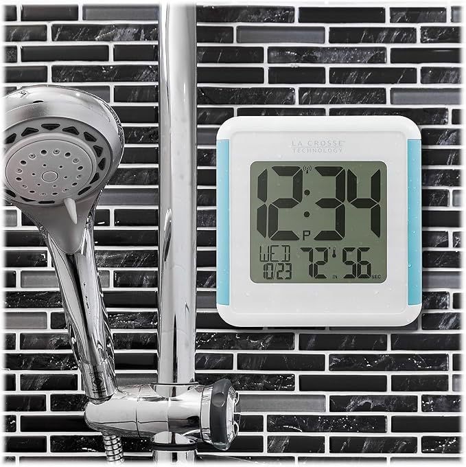 La Crosse Technology 515-1912 Splash-Proof Shower Cube Atomic Clock with Temperature & Humidity