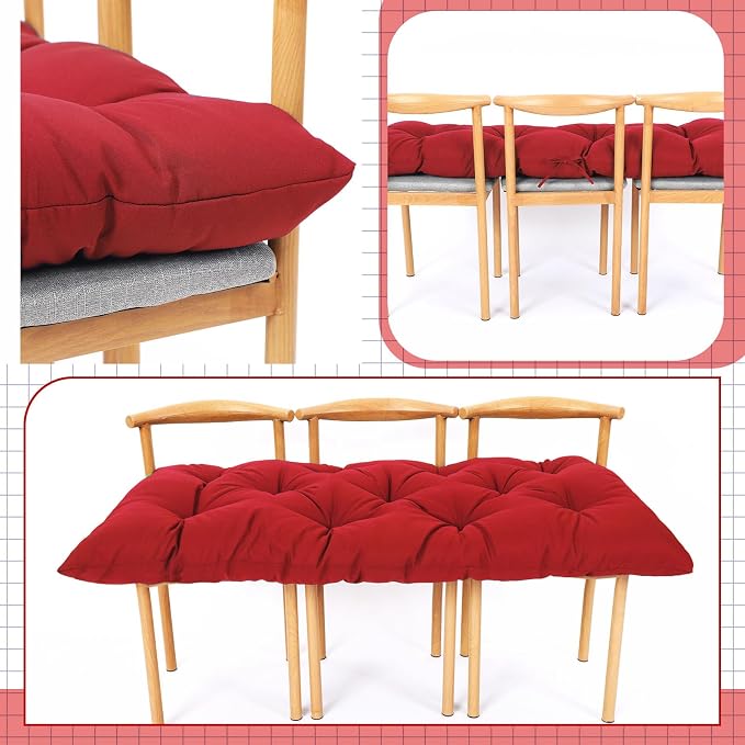 Wenqik Outdoor Bench Cushion 44 x 19 x 5 Inch Waterproof Patio Swing Cushion with Removable Zippered Cover Adjustable Ties Seat Pad for Porch Bench Garden Loveseat (Brick Red, Classic)