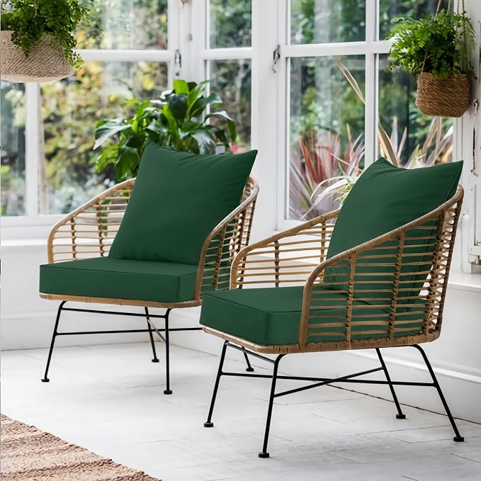 Favoyard Outdoor Patio Seat Cushion Set, 22x22 Inch, Water & Fade Resistant | Removable Cover Patio Furniture Cushion, Deep Seat & Back Cushion, Tie Straps Pads for Chair, Sofa, Couch, Dark Green