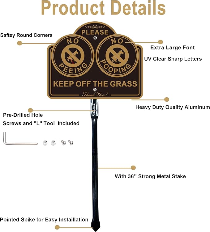 Amexiu No Dog Pooping Peeing Sign, Keep off Grass Yard Lawn Sign with 36-Inch Metal Stakes, 9.5 x 7.5 Inches Aluminum, 2Pack