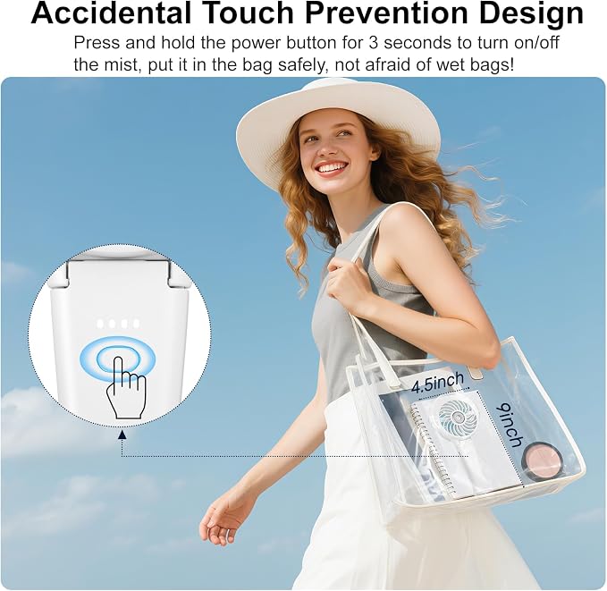 HandFan 4000mAh Portable Misting Fan, 50ml Water Tank, Rechargeable Handheld Personal Mister Fan, Spray Water Mist, Foldable Electric Hand Fans for Beach, Travel, Outdoors(White)