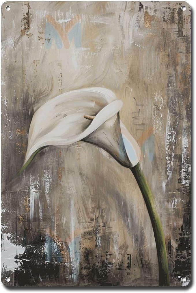 Vintage Shabby Chic Calla Lily Metal Sign, 6x8 Inches, Aluminum/Tin, Wall Mount, Office/Bedroom/Promotional/Bar/Entrance
