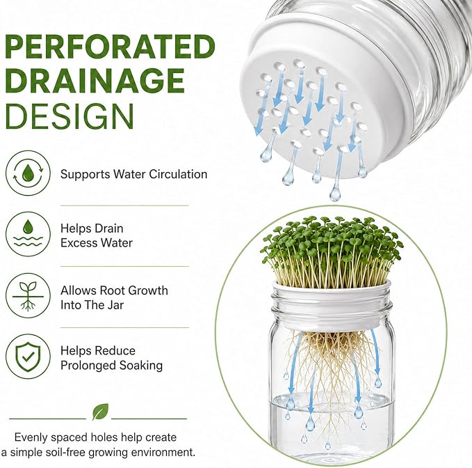 Microgreens Growing Trays for Standard Mouth Mason Jars, 4-Pack | Microgreens Growing Kit (2 Deep, 2 Shallow) | 2.44-Inch indoor Hydroponic Sprouting trays for Pea, Mung Bean, Sunflower &More