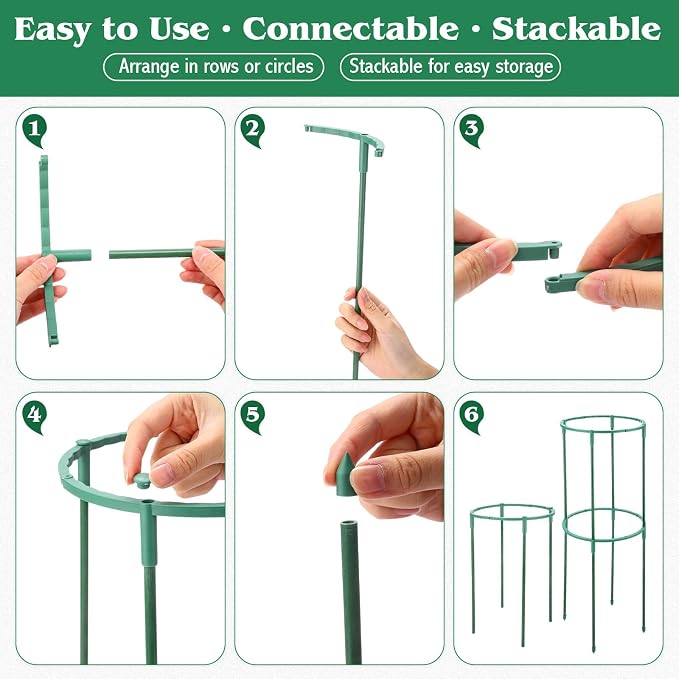 100 Pcs Plant Support Stake Half Round Plant Cage Stackable Garden Flower Support for Indoor Outdoor Flower Vegetable Tomato Peony Monstera Hydrangea Climbing Plants (6.2" W X 11.6" H)