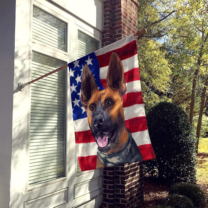 Caroline's Treasures CK6646CHF Plott Hound Dog American Flag House Flag Large Porch Sleeve Pole Decorative Outside Yard Banner Artwork Wall Hanging, Polyester, House Size, Multicolor