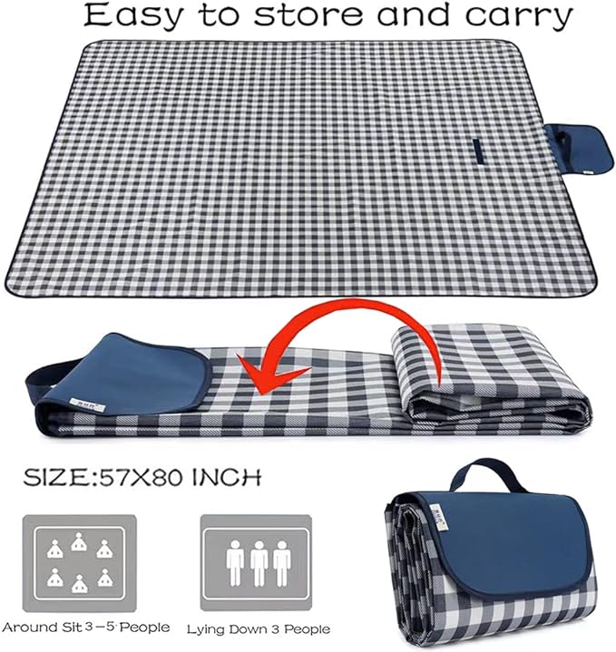 K Y KANGYUN Outdoor Picnic Blankets, Extra Large Beach Blanket, Foldable Lightweight Waterproof Sand Mat, Picnic Blanket 80" x 60" for Beach Camping Hiking Park Patio (Dark Blue, 80x60 inch)