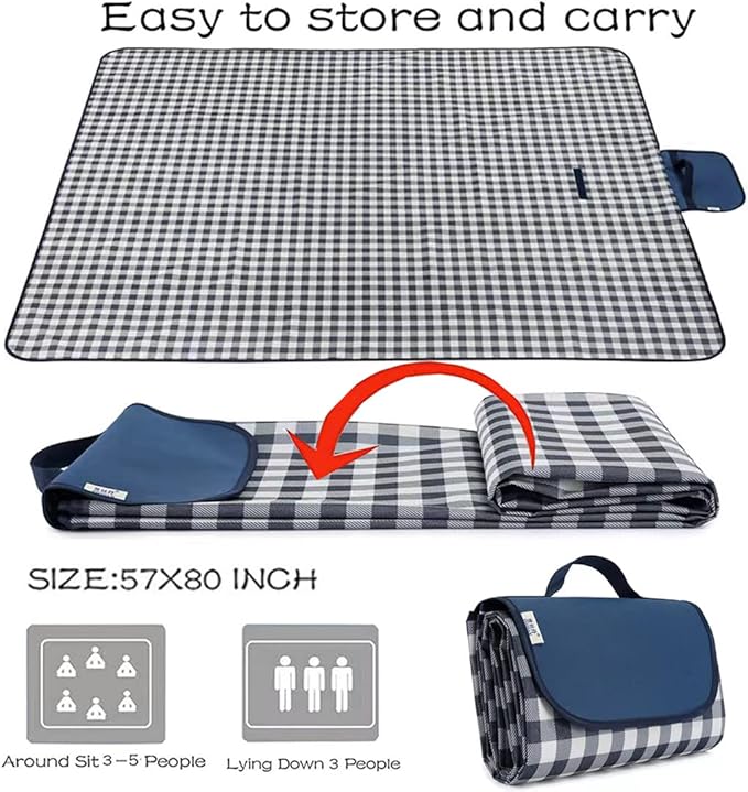 Lchkrep Picnic Blanket Beach Blankets 80"x60" Large Sandproof Waterproof Camping Portable Travel Blanket Play Mat for Outdoor Indoor Family Beach Park Grass,Hiking, Music Festival（Dark Blue）