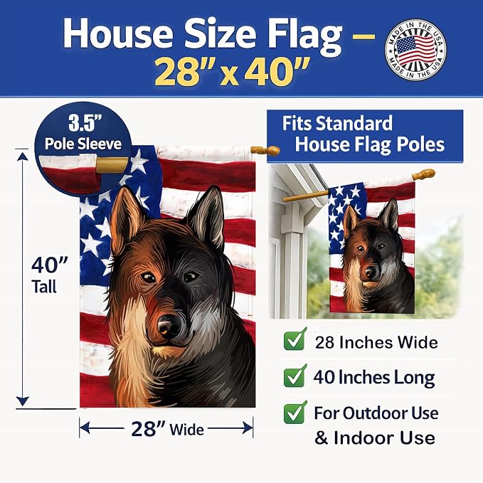 Caroline's Treasures CK6706CHF Shikoku Dog American Flag House Flag Large Porch Sleeve Pole Decorative Outside Yard Banner Artwork Wall Hanging, Polyester, House Size, Multicolor