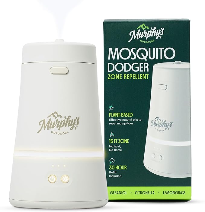 Murphy's Naturals Mosquito Dodger Bug Repellent Diffuser + Refill Oil | Plant-based essential oils; flame-free, USB-C rechargeable, 30-hr protection in a 15-ft zone, refill included