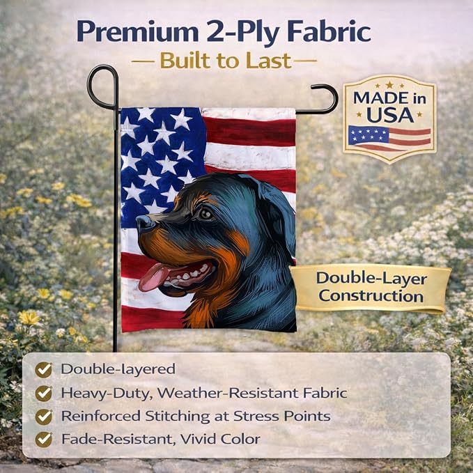 Caroline's Treasures CK6677GF Rottweiler Dog American Flag Garden Flag Mailbox Flag Decorative Yard Flag Banner Outside Patio Artwork Yard Flower Beds, Garden Size, Multicolor