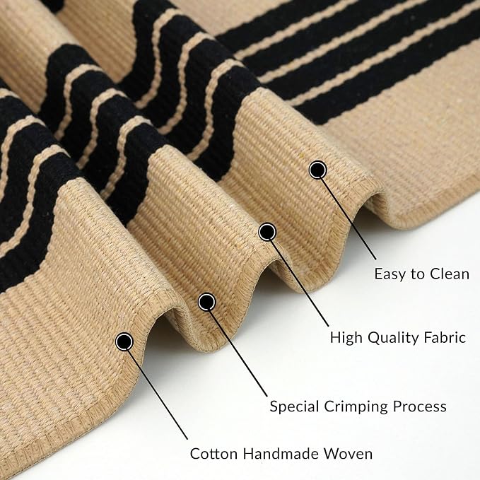 IOHOUZE Black and Tan Striped Rug 2.3'x3.6' Front Door Rugs Outdoor, Small Washable Area Rug for Front Porch, Spring Summer Welcome Mats Outdoor Indoor, Doormat for Entryway Porch Entrance