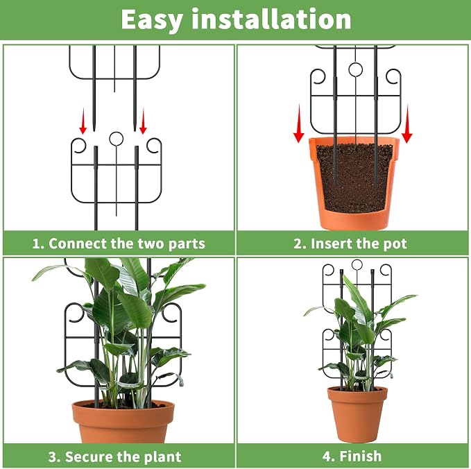 4 Pack Trellis for Climbing Plants Indoor, Expandable Heavy-Duty Metal Trellis for Potted Plants Outdoor, Flowers Vine Ivy, Sturdy Houseplant Pothos Plant Climber Support