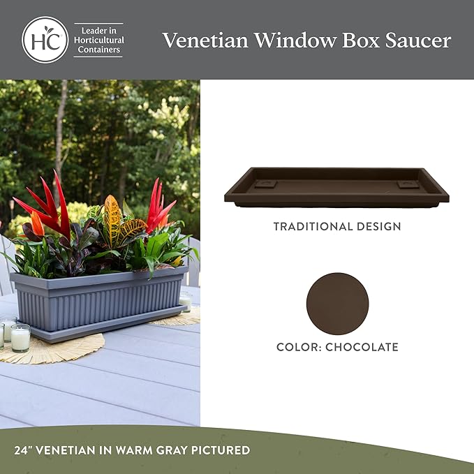 The HC Companies Venetian Rectangular Plant Tray - Lightweight Plastic Plant Saucer - Plant Drip Trays for Drainage -UV Resistant Pot Saucer for Indoor & Outdoor Use (17.5" Chocolate, Pack of 1)