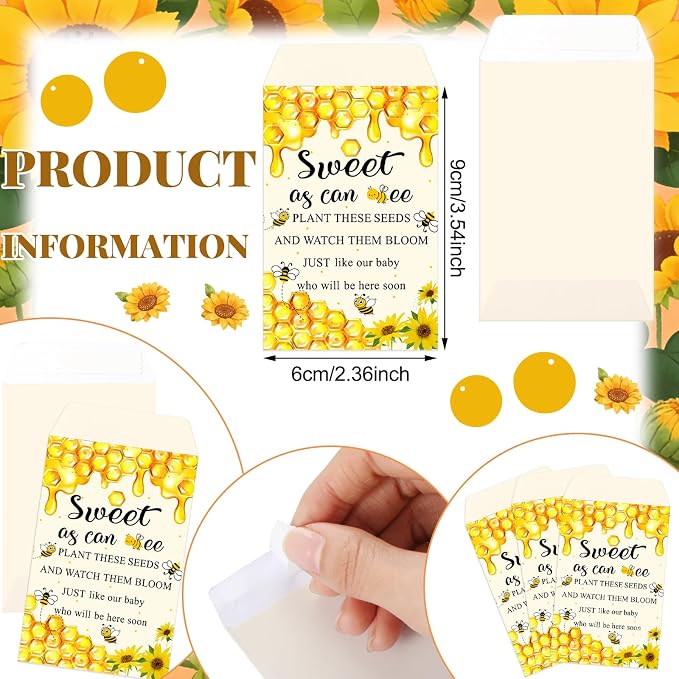 Ctosree 50 Sets Sweet As Can Bee Baby Shower Favors for Guests Honeybee Seed Packets Bulk Include Self Adhesive Seed Packets Flowerpot Thank You Tags Organza Bags for Sweet Bee Theme Baby Shower