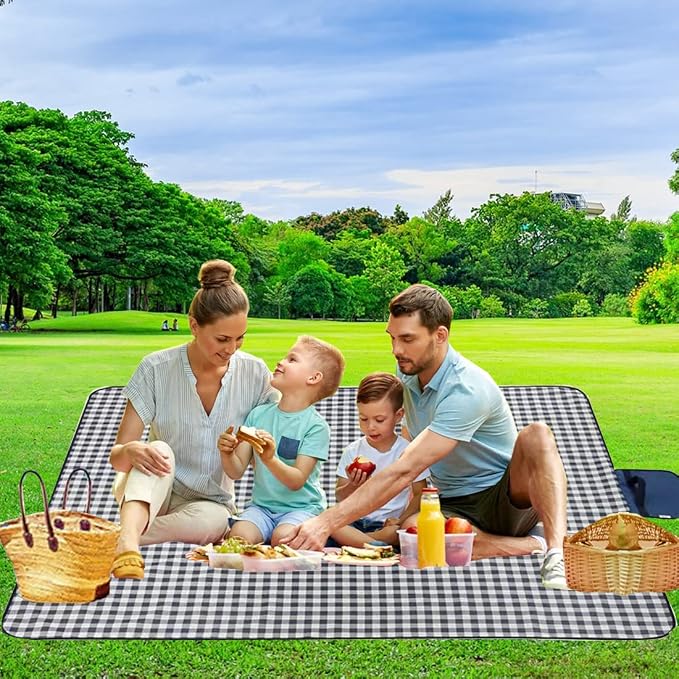 LRUUIDDE Extra Large Picnic Blanket Beach Blankets, Outdoor Foldable Waterproof Sand Mat for Beach Camping Hiking Travel Family Concerts Grass Park Music Festival Lawn Mats (Dark Blue, 80x80inch)