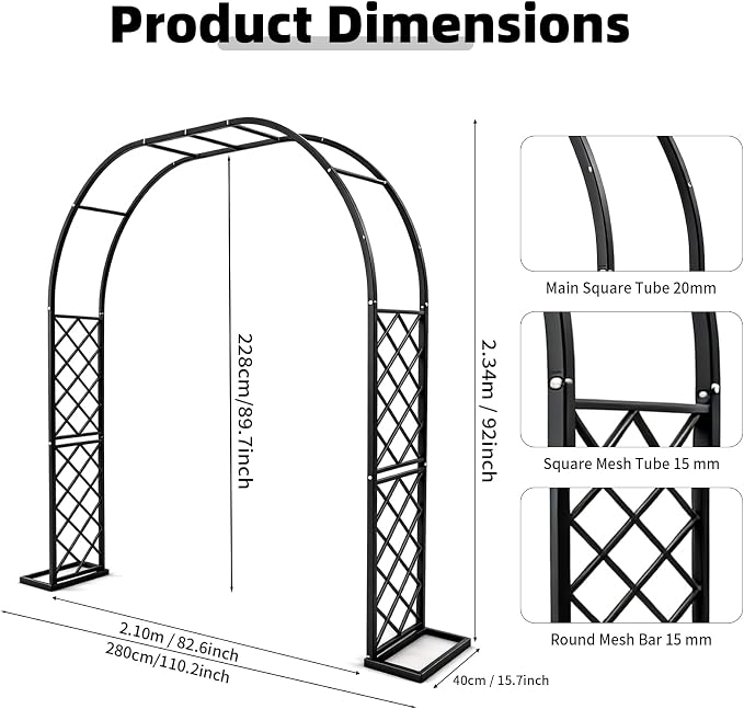 Heavy Duty Galvanized Steel Garden Arch 110.2×89.7×15.7 Inch, 20MM Thick Tube Rustproof Metal Arbor with Windproof Stakes for Wedding Ceremony, Halloween, Balloon Decor