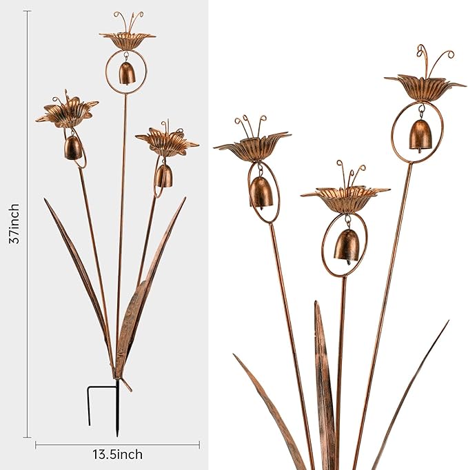 WSgift Metal Calla Lilies Flowers with Bells for Outside Yard Art Bronze Wind Chime