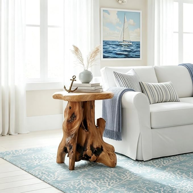 WELLAND Natural Tree Stump Stool, 19'' Tall Side Table, Live Edge End Table, Natural Edge Accent Table, Plant Stand for Living Room, Bedroom