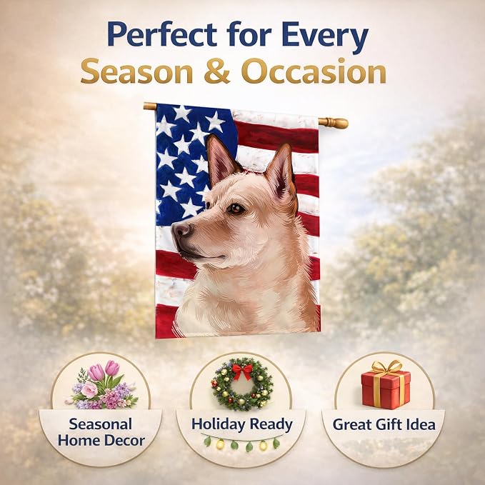 Caroline's Treasures CK6472CHF Canaan Dog American Flag House Flag Large Porch Sleeve Pole Decorative Outside Yard Banner Artwork Wall Hanging, Polyester, House Size, Multicolor