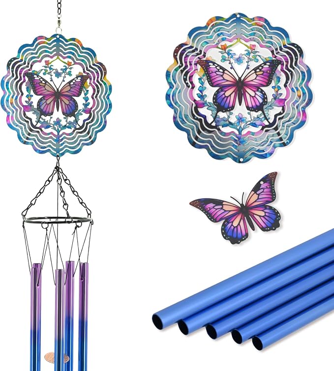 Butterfly Wind Chimes for Outside, Butterflies for Mom, Birthday Gifts for Women, Sympathy Memorial Festival Gifts, Garden Decor for Outside, Patio, Yard, Home, Porch
