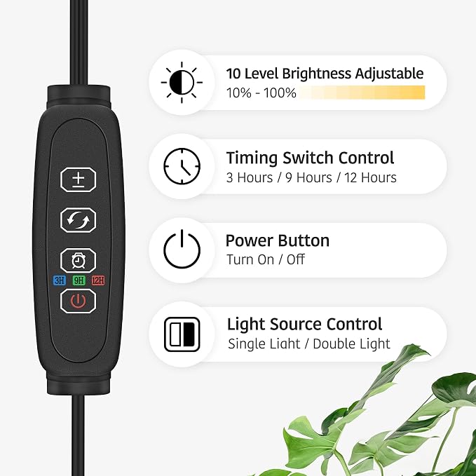 Plant Grow Light for Indoor,Full Spectrum Dual Heads Grow Light | 66.5in Extendable Stand,144 LEDs,10-Level Dimmable, Auto Timer, Adjustable Gooseneck Floor Lamp for Tall Large Plants