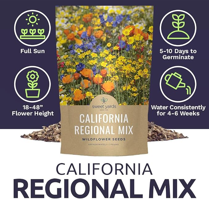 California Natives Mix - Bulk 1 Pound Bag - Over 120,000 Native Seeds - Open Pollinated and Non GMO