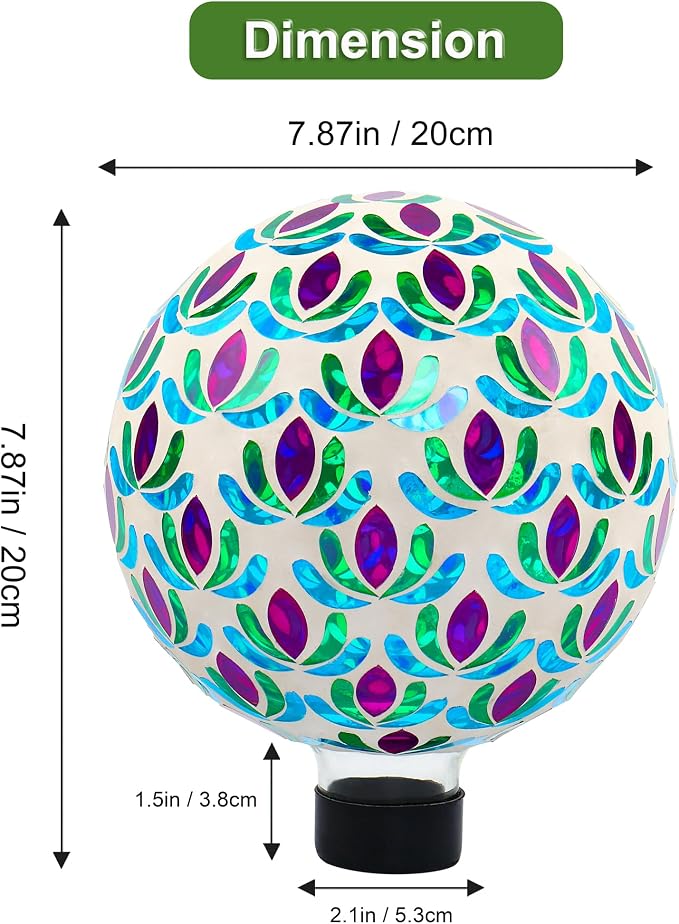 VOREEN 8” Mosaic Glass Gazing Ball — Purple Teal & Green Garden Sphere, Weather-Resistant Outdoor Yard & Patio Decoration, Fade-Free, Four-Season Use