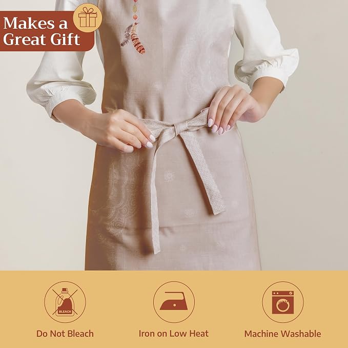 Maison d' Hermine Aprons for women with Pocket 100% Cotton (27.50"x31.50") | Adjustable Neck Strap & long ties Apron Men Chef Wedding Cooking Gardening Server Maid