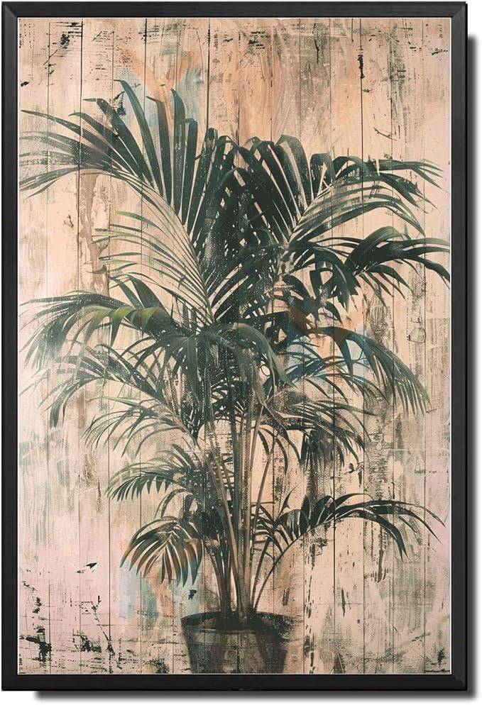 Metal Sign Tin Sign Vintage Wall Art Vintage Areca Palm Tin Sign for Rustic Paintings Shabby Chic Style and Bygone Era Charm Tin Sig for Room 8×12 Inches with Metal Frame