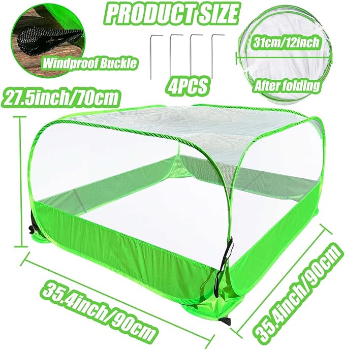 Pop-up Garden Mesh Plant Cover Outdoor Tent Garden Cover Mesh Bird and Pest Protection Guard for Raised Bed Protection Fruits Vegetables Seedlings and Herbs (1pcs 35.4x35.4x27.5in Without Bottom)