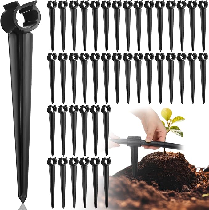 50 Pcs Irrigation Drip Support Stakes 1/2 Inch Tubing Hose Holder, Pipe Universal Drip Lines Tubing Hose for Gardening Patio Lawn Irrigation Growing