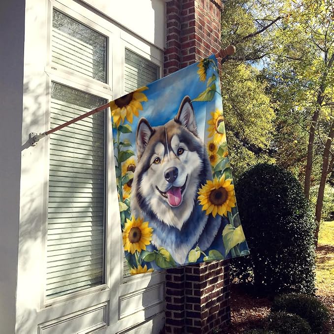 Caroline's Treasures DAC6005CHF Alaskan Malamute in Sunflowers House Flag Large Porch Sleeve Pole Decorative Outside Yard Banner Artwork Wall Hanging, Polyester, House Size, Multicolor