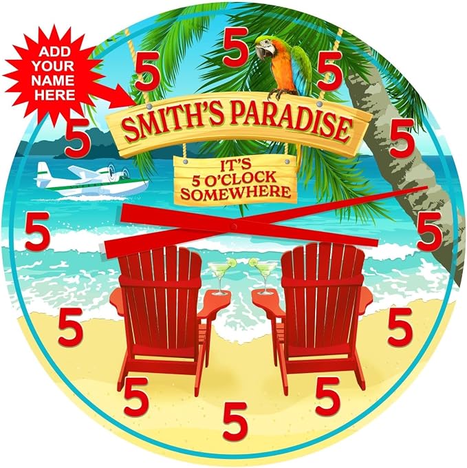 Margarita Bar Backyard Tropical Paradise Custom Large 24" Metal Wall Clock