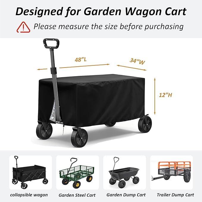 TheElves Wagon Cover, 48x34x12 inch | Outdoor Cart Covers Waterproof for Brinly 10 Cu. Ft. Poly Cart PCT-101BH, and for Other Folding Wagon, Steel Cart, Poly Cart